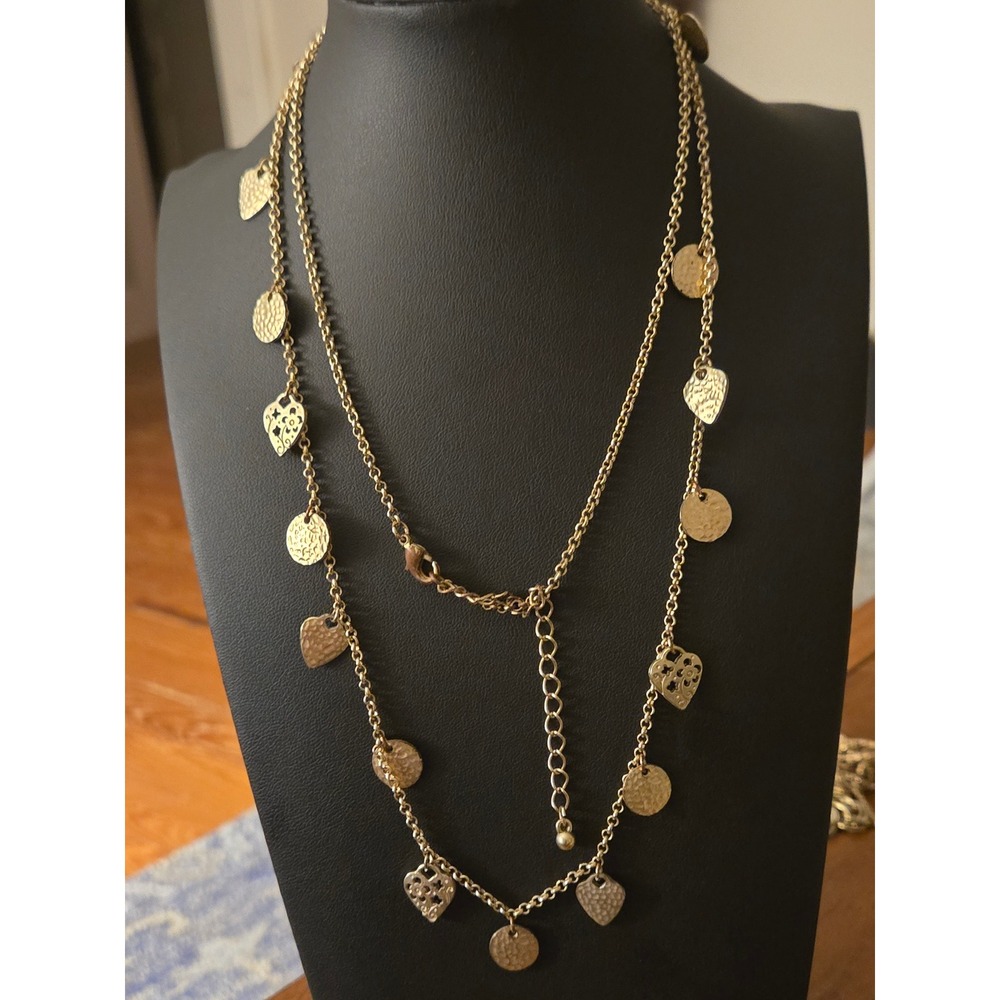 Goldtone Heart Station Necklace Long Vintage Dainty
